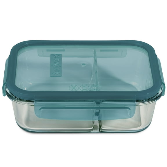 Snapware Meal Box 4-Cup Divided Glass Storage Container with Lid, Designed to Help with Pantry Storage and Everyday Organization