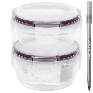 Snapware Plastic Small Round Containers - 2 Pack - Transparent with pen