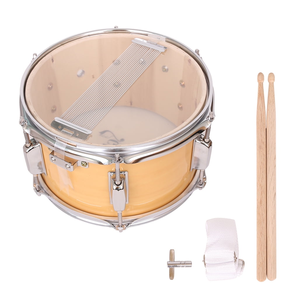 Snare Drum 10" x 6" Kid Drums Acoustic Single Drum 6 Lugs with Drumsticks Drum Key Strap, Wood