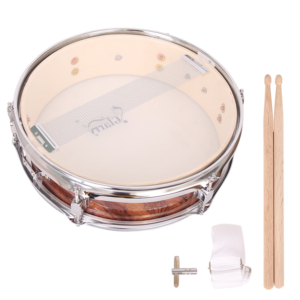 Snare Drum 13" x 3.5" Kid Drums Acoustic Single Drum 8 Lugs with Drumsticks Drum Key Strap, Brown
