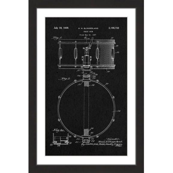 "Snare Drum 1939 Black Paper" Framed Painting Print