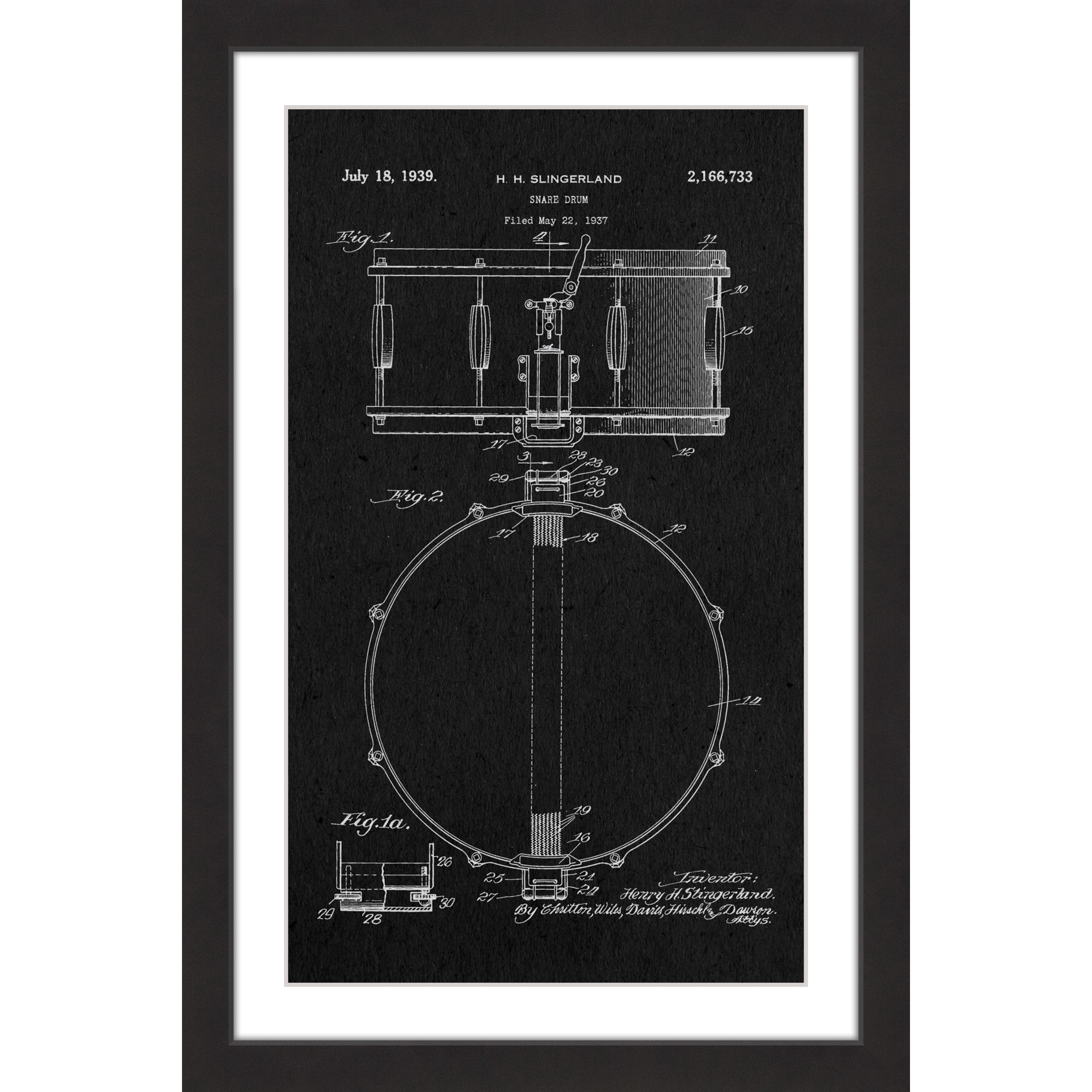 "Snare Drum 1939 Black Paper" Framed Painting Print