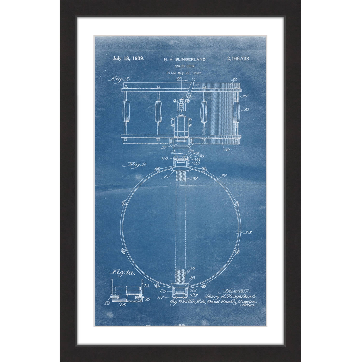 "Snare Drum 1939 Blueprint" Framed Painting Print