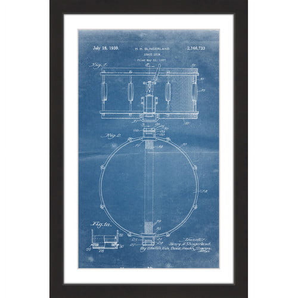"Snare Drum 1939 Blueprint" Framed Painting Print