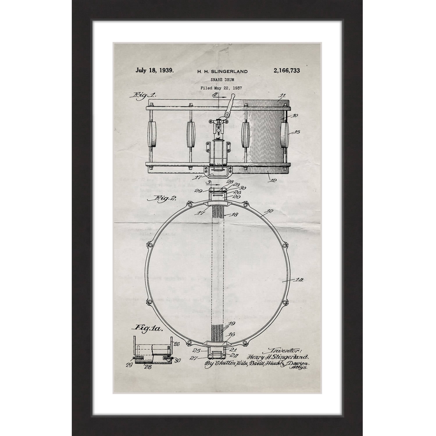 "Snare Drum 1939 Old Paper" Framed Painting Print