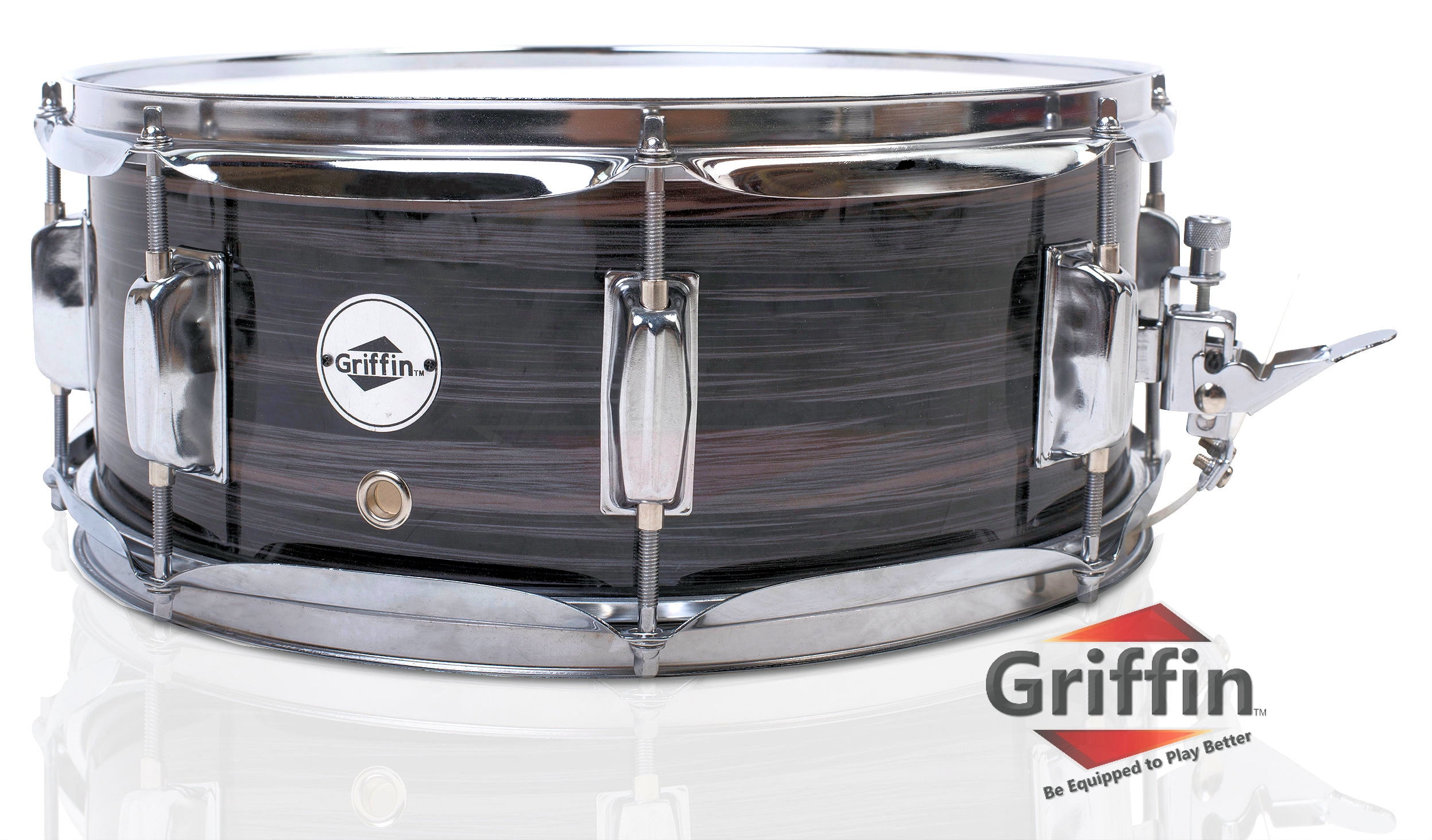 Snare Drum by Griffin 14" x 5.5" Poplar Wood Shell with Zebra PVC Glossy Finish Percussion Musical Instrument with Drummers Key for Students & Professionals 8 Tuning Lugs & Snare Strainer