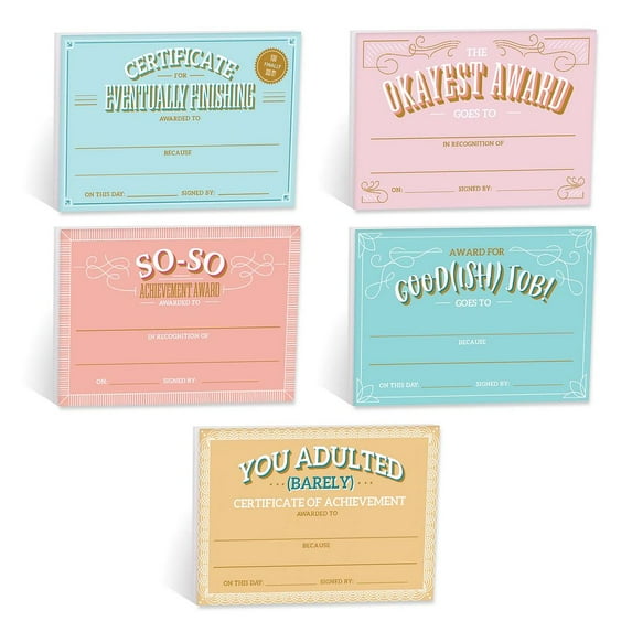 Snarky Achievement Certificate Fill In Sticky Note Pads / 6" x 4" Repositionable Office Humor Award Sticky Pads / 50 Sheets Per Pad / Set Of 5 Designs / Made In USA