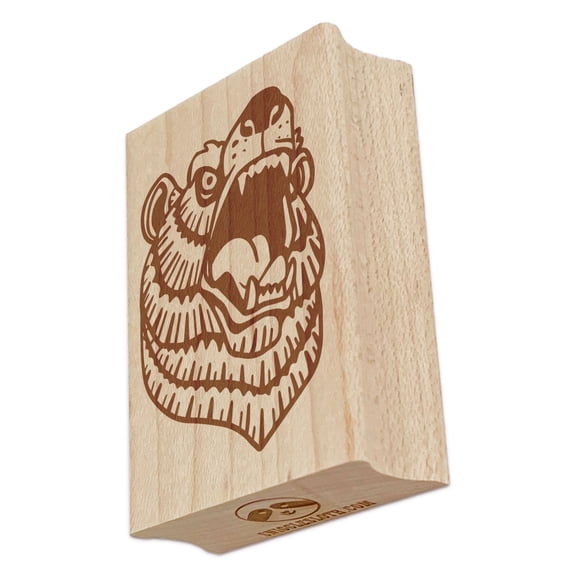 Snarling Angry Bear Head Rectangle Rubber Stamp Stamping Scrapbooking Crafting - Large 2.5in