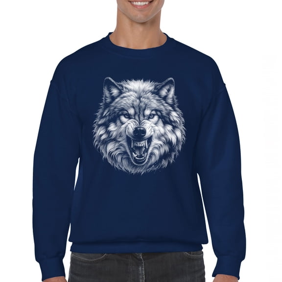 Snarling Wolf Portrait Sweatshirt Fierce Monochrome Predator Alpha Wilderness Wild Animal Art Nature Forest Crewneck