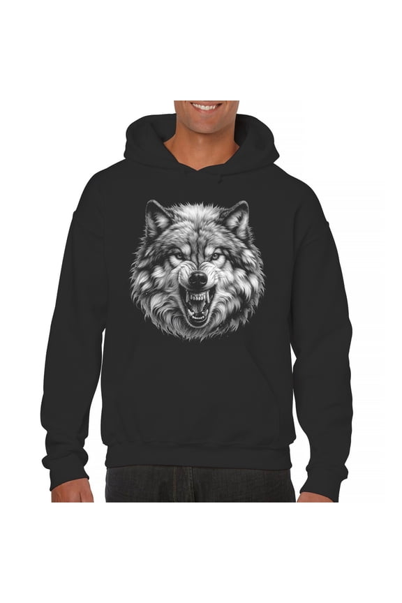Snarling Wolf Portrait Sweatshirt Fierce Monochrome Predator Alpha Wilderness Wild Animal Art Nature Forest Hoodie