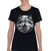 Snarling Wolf Portrait T-Shirt Fierce Monochrome Predator Alpha Wilderness Wild Animal Art Nature Forest Women's Tee