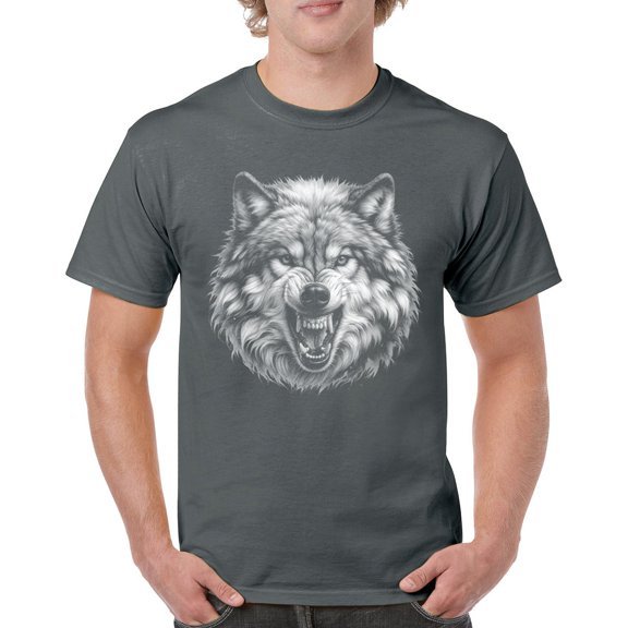 Snarling Wolf Portrait T-shirt Fierce Monochrome Predator Alpha Wilderness Wild Animal Art Nature Forest Men's Tee