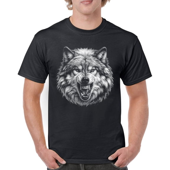 Snarling Wolf Portrait T-shirt Fierce Monochrome Predator Alpha Wilderness Wild Animal Art Nature Forest Men's Tee