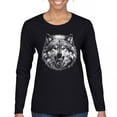 thumbnail image 1 of Snarling Wolf Portrait Women's Long Sleeve T-shirt Fierce Monochrome Predator Alpha Wilderness Wild Animal Art Nature Forest, 1 of 7