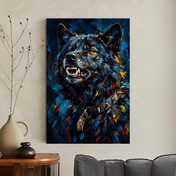 Snarling Wolf Print Dark Fantasy Wall Art Angry Animal Fierce Wildlife Decor, Unframed Canvas 8x10in