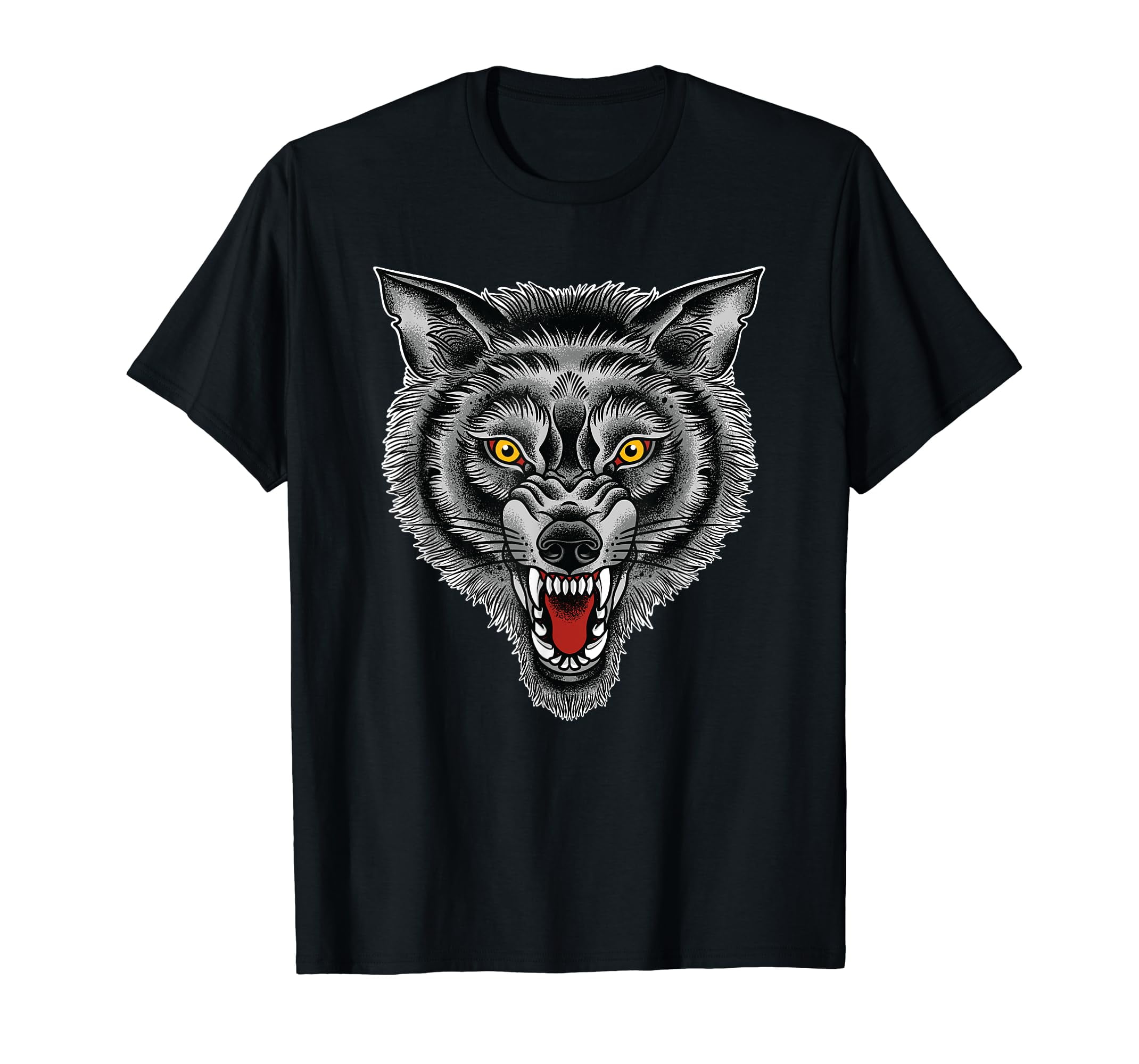 Snarling Wolf Tattoo, American Traditional Tattoo art Black T-Shirt ...