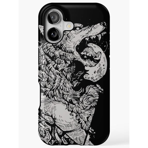 Snarling Wolf and Rope Tough Phone Case, Black and White, Dual-Layer ...