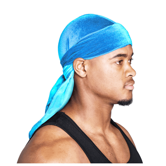 Snatched Flames Aqua Blue Velvet Durag - Wave cap