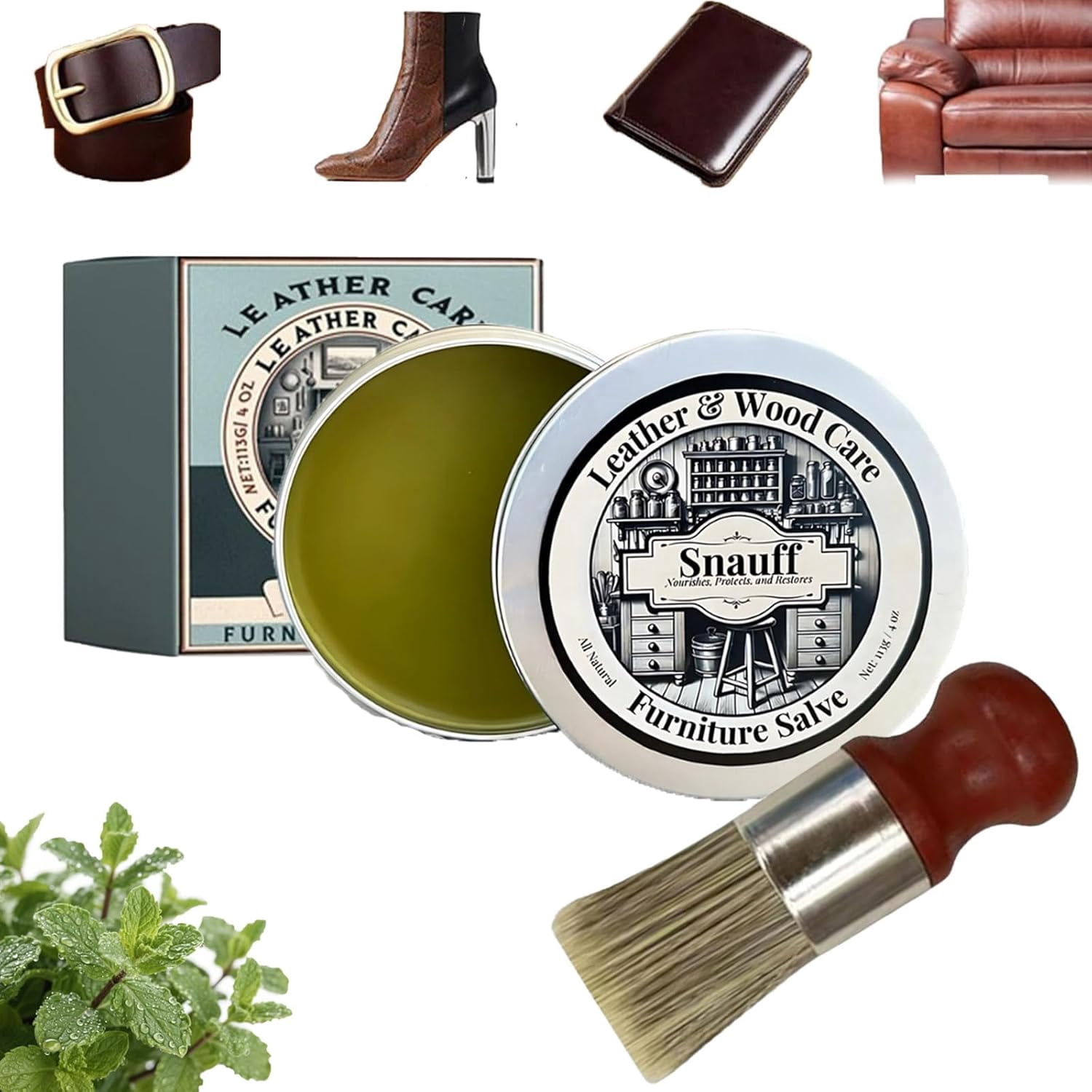 Snauff Leather & Furniture Repair Salve, Snauff Leather Salve and Brush for Furniture, Household Upholstery Cleaners for Home, Wood Furniture Repair Salves, for Wood for Sofa, Car Seats,