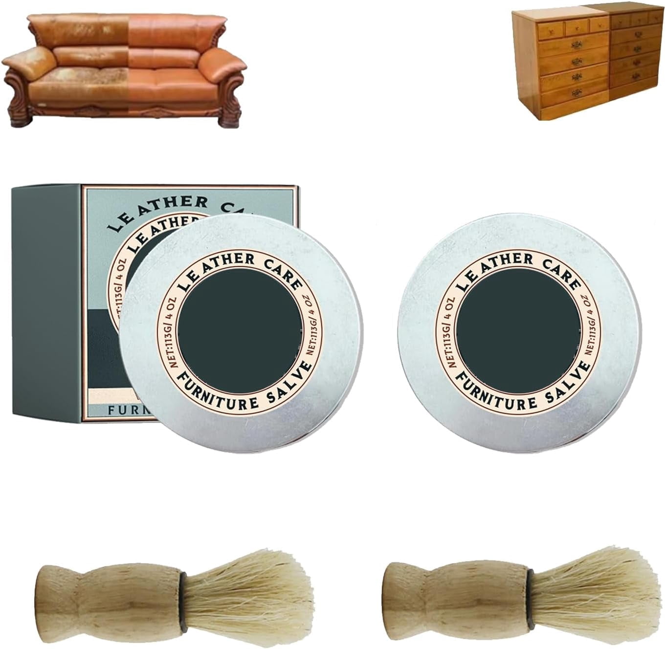 Snauff Leather & Furniture Repair Salve, Snauff Leather & Wood Furniture Salve, for Wood for Sofa, Car Seats with Brush (2pcs)