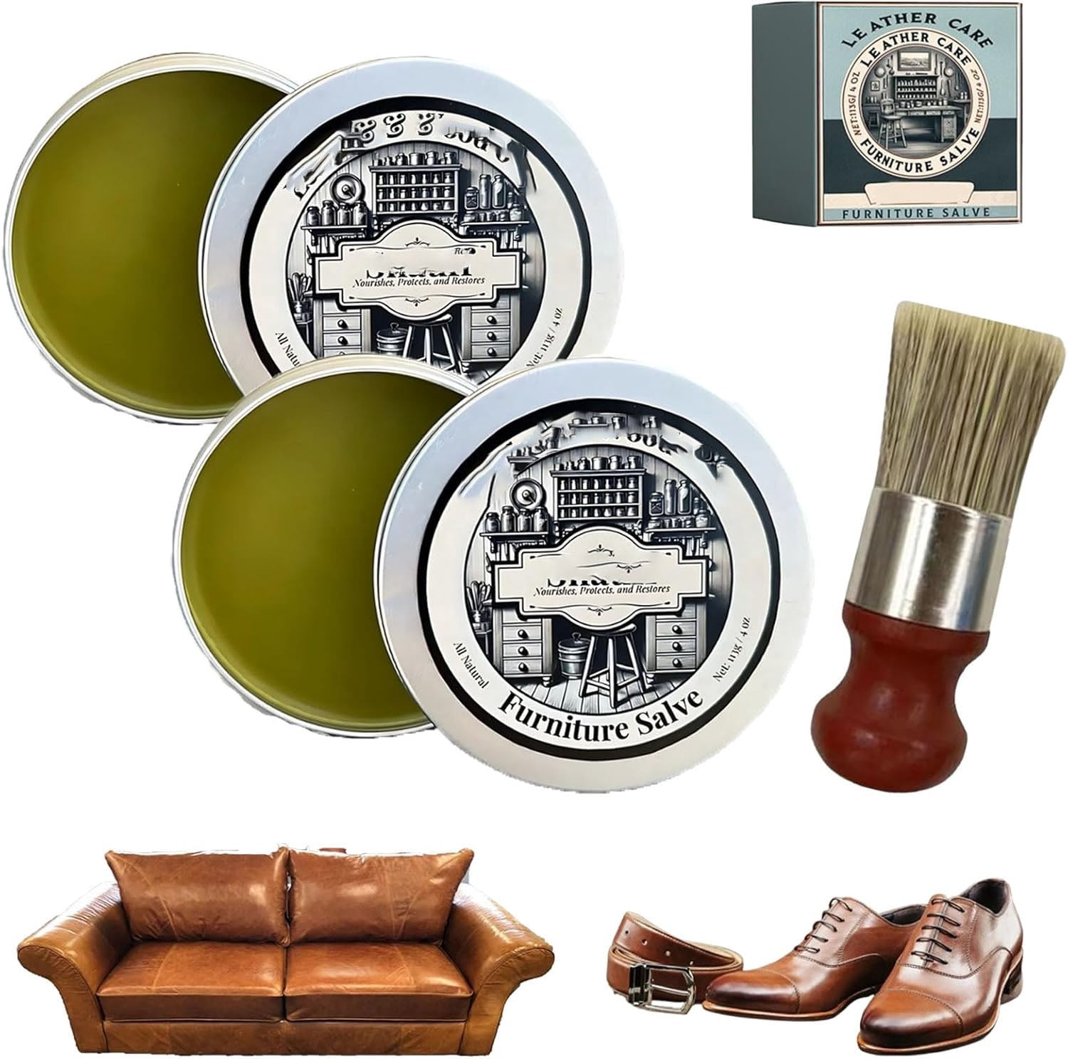 Snauff Leather & Wood Furniture Salve, Phazser Leather & Furniture Repair Salve Applicator Brush, 2025 Upgrade Lea-ther & Wood Repair, Household Upholstery Cleaners for Home