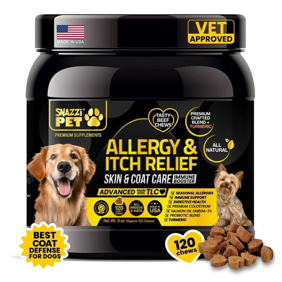 Snazzi Pet Allergy & Itch Relief Supplement Chews for Dogs, Beef Flavor, 9 oz Jar 120 Soft Chews