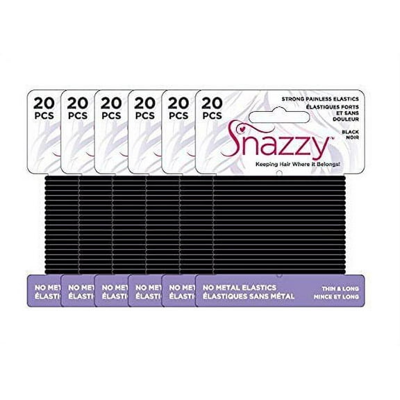 Snazzy Black Hair Bands Thin & Long 240pcs Soft Painless No Damage Hair Elastics Ties Twists 140mm in Length and 2mm in Width Strong Reuseable Yoga 6 Pack 20 per card