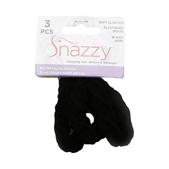 Snazzy Gentle Hold Soft and Stretchy Seamless Elastic Nylon Fabric Hair Bands 3 pieces Soft Painless No Damage Hair Elastics Ties Strong Reuseable 1 Pack 3 per card