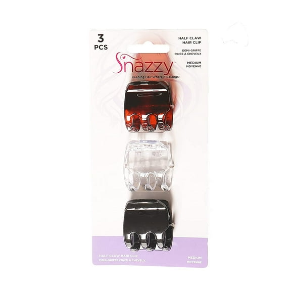 Snazzy Hair Half Claw Clips 3PCS 1.5cm Non Slip, Acrylic Hair Barrettes, Celluloid Jaw Clips, Tortoise Shell Grip Pin Teeth Clamp -Solid Prints Stylish Hair Accessories for Women Girls, Medium Size