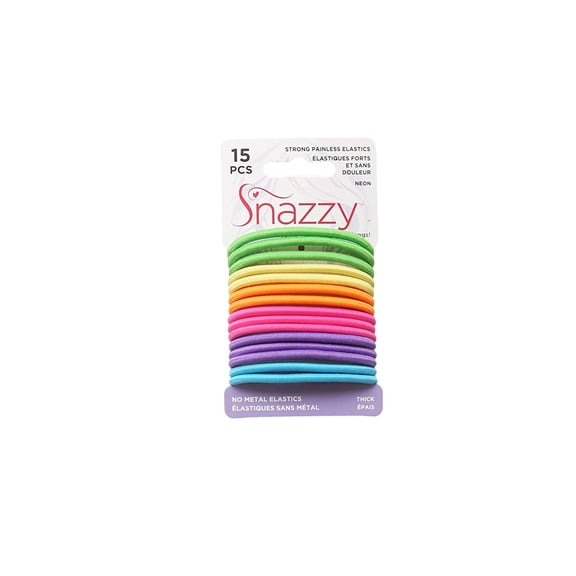 Snazzy Neon Hair Bands Thick 15pcs Soft Painless No Damage Hair Elastics Ties 140mm in Length and 4mm in Width Strong Reuseable 1 Pack 15 per card