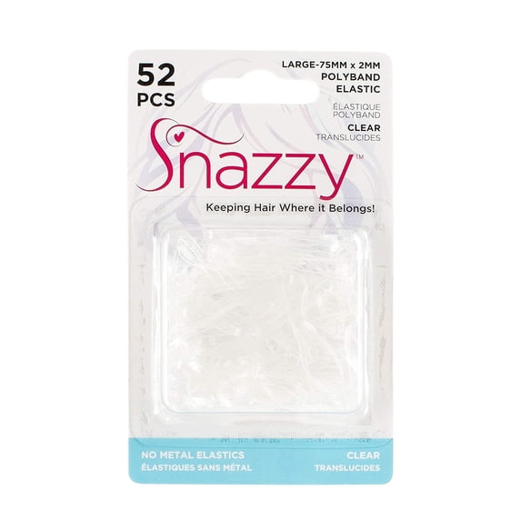 Snazzy Ouchless Mini Crystal Clear Polyband Rubber No Metal Elastics Bands For Hair Chips Piping Bag Ties and All DIY Projects 75mm in Length and 2mm in Width 52 Ct