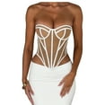 thumbnail image 1 of Women’s Strapless Color Block Corset Top – Retro Fishbone Backless Off-the-Shoulder Sleeveless Clubwear, Plus Size Available, 1 of 5