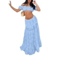 thumbnail image 1 of Women’s Boho 2-Piece Beach Set – Off-Shoulder Crop Top & High-Waisted Flowing Maxi Skirt, Plus Size Summer Outfit, 1 of 5
