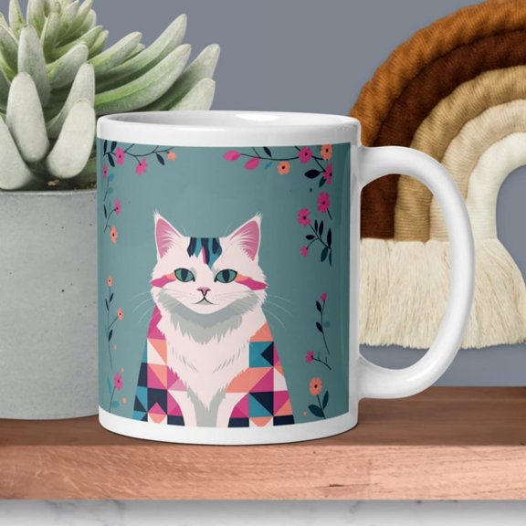 Sndi t Mug Vibrant Geometric Floral oz Ceramic Coffee Cup w White Feline Sndi Style Gift t & Coffee Lover.