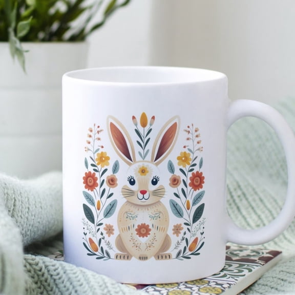 Sndinavian Bunny Mug, Easter and Spring Coffee Mug with Easter Bunny Tea Cup Design, Spring Sean, Gift Easter, Gift Fa Lovers.
