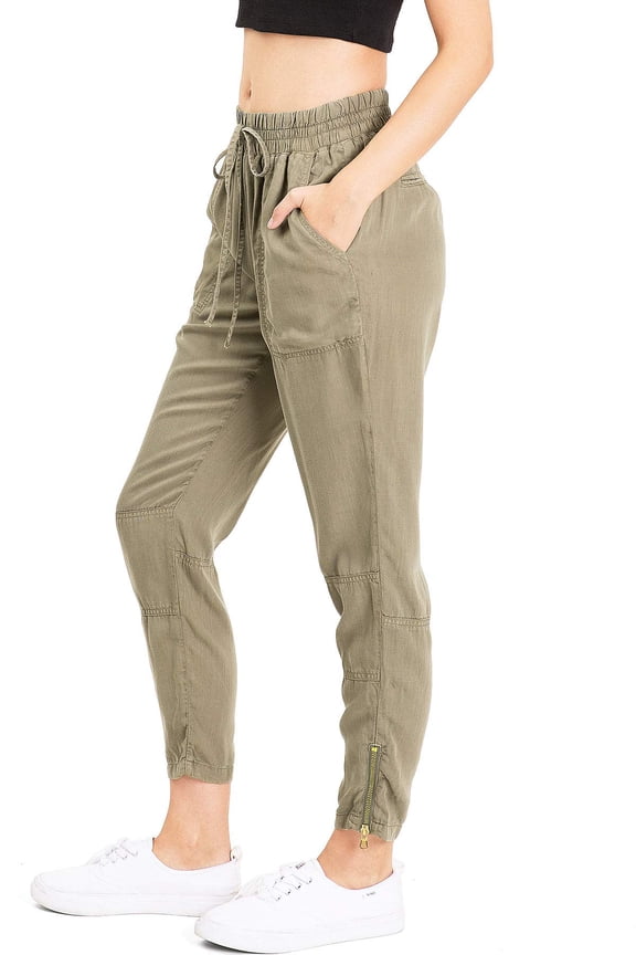 Jeans Women's Juniors High Waist Lyocell Joggers (Olive, Large)