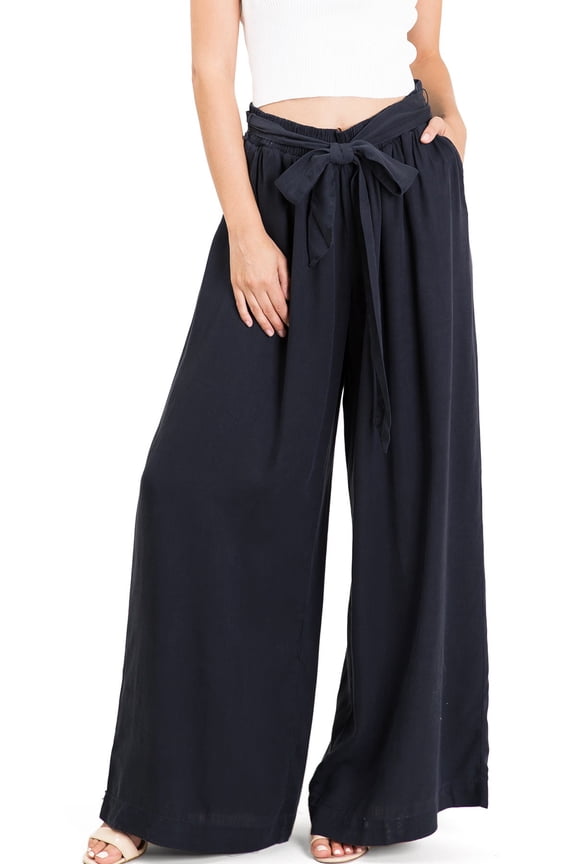 Women's Super Wide-Leg High Waist Dress Pants (Navy Blue, Medium)