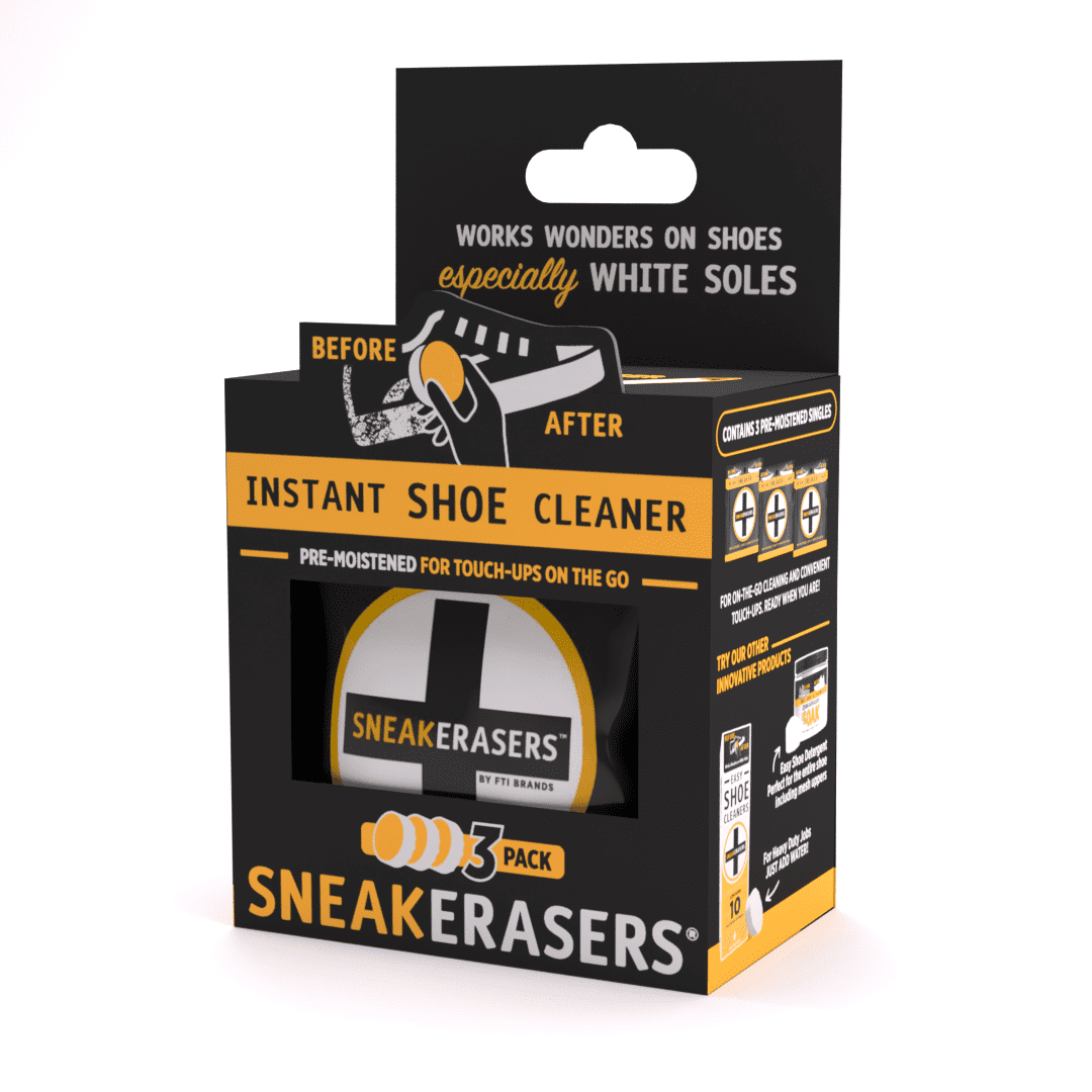 Sneakerasers Shoe Cleaning Sponge, Pre-Moistened, 3-Pack