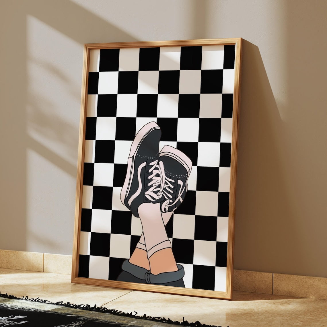 Sneaker Art Poster: Checkerboard Shoes, Emo Goth Room Decor