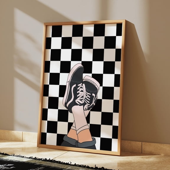 Sneaker Art Poster: Checkerboard Shoes, Emo Goth Room Decor Unframe Size 24''x36'' GooGate
