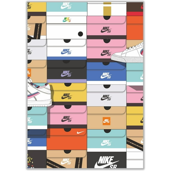 Sneaker Box Canvas Poster - Shoebox Wall Room Decor Poster for Men & Boys. Cool Art A3 Print Dorm Bedroom Decoration for Teen Girls. Gym Shoes Design Collection for Teens