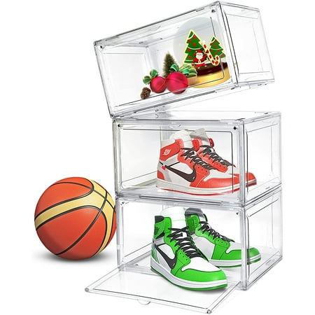 Sneaker Box Clear Acrylic Storage Sneaker Boxes Stackable Big Case for Large High Heel 3 Packs