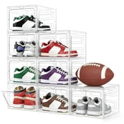 cisilov Shoe Storage Box, 8 Pack Clear Plastic Stackable Shoe Organizer with Magnetic Door