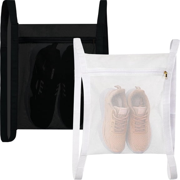 Sneaker Drying Bag, Shoe Dryer Mesh Bags, Sneaker Wash & Dry Net Bag for Dryer, Large Mesh Laundry Bags with Zipper and Strap for Most Dryers Door, 15.7"x13.8" (2PCS,White & Black)