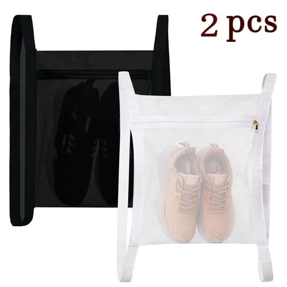 Sneaker Drying Bag, Shoe Dryer Mesh Bags, Sneaker Wash & Dry Net Bag for Dryer, Large Mesh Laundry Bags with Zipper and Strap for Most Dryers Door, 15.7"x13.8" (2PCS,White & Black)