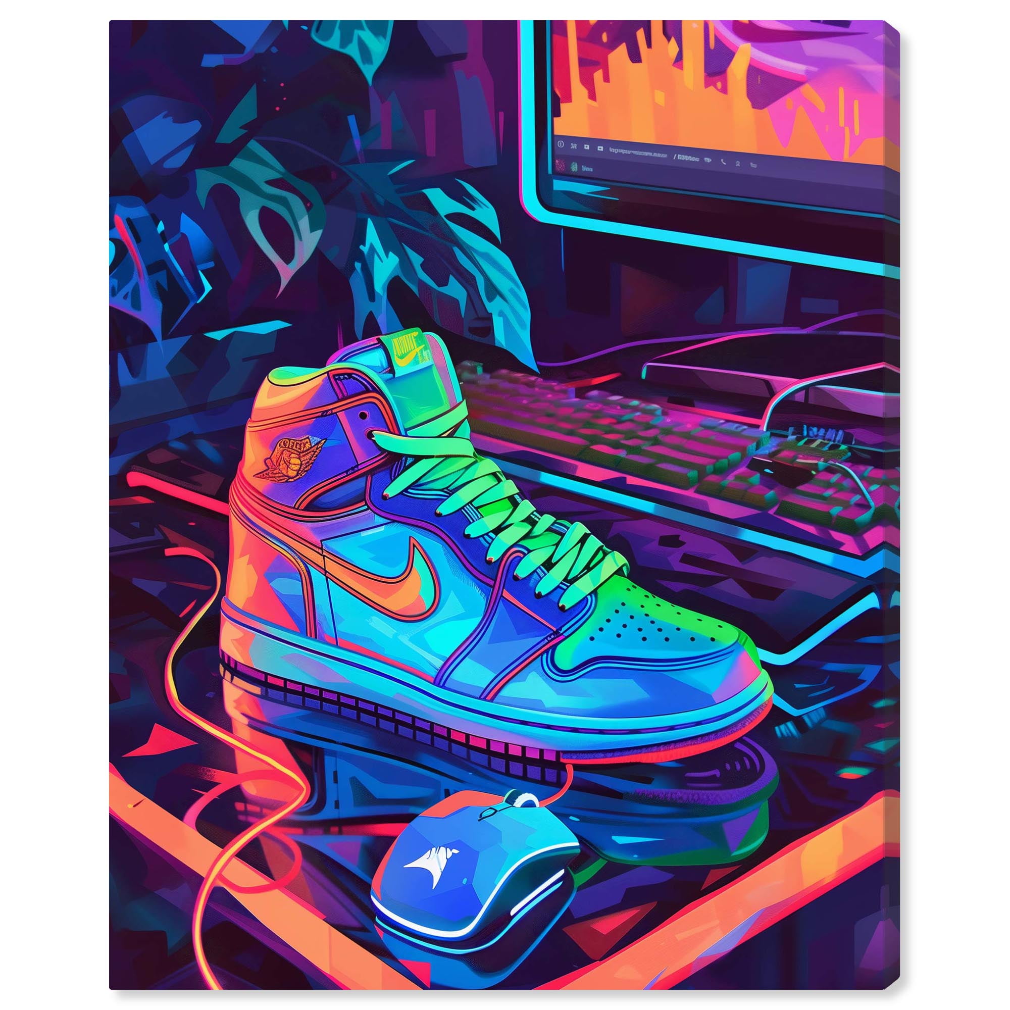 Neon Sneaker Art on Gallery Wrapped Canvas, 16" x 20"