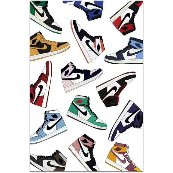 Sneaker Pop Chart Canvas Poster, Michael Jordan Poster, AJ Wall Art Sneakers Air Gym Shoes Aesthetic Cool Canvas Poster for Teen Boys Men Room Dorm Bedroom Wall Decor, Unframed 12"x18"
