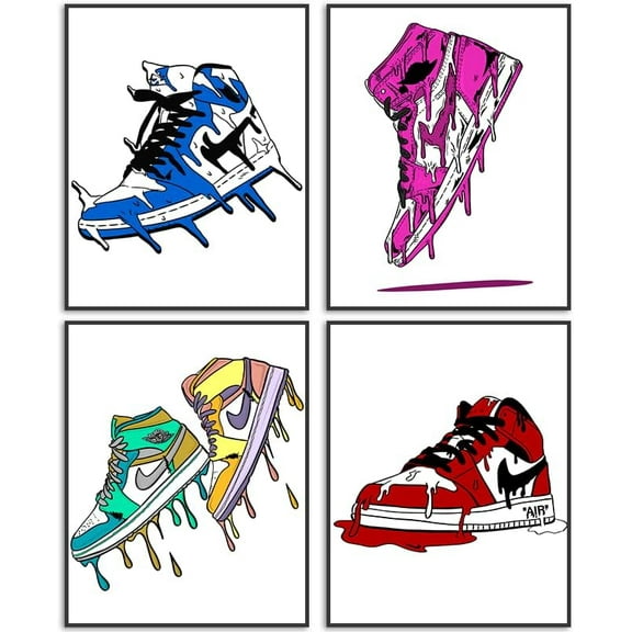 Sneaker Poster Hypebeast Room Decor Shoes Prints Set of 4 Unframed (8x10 inch) Sneakerhead Aesthetic Cool for Teen Boys Guys Men Dorm Bedroom Wall Art Colourful Unframed