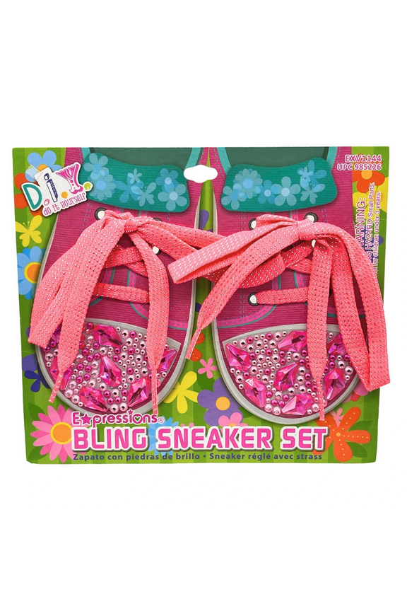 Sneaker Shoelace and Rhinestone Adhesives Set, DIY Shoe Customization Kit with Colorful Laces, Sparkling Gems, Create Unique Bling Designs, Fun Craft Gift for Kids, Teens, Fashion Lovers, Pink