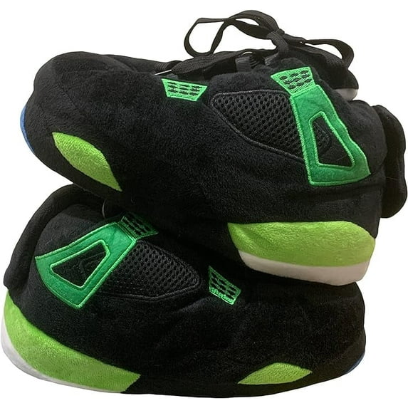 Sneaker Slippers in Black n Green 4s Look – One Size Fits Most Comfy adult slippers for men and women